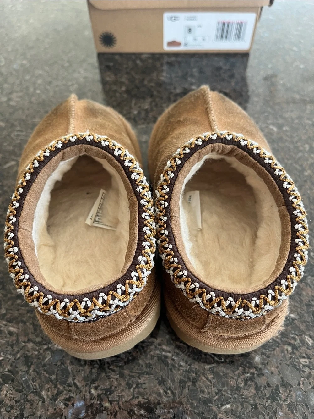 UGG Kids Chestnut Suede Slip-On Slippers with Braided Collar